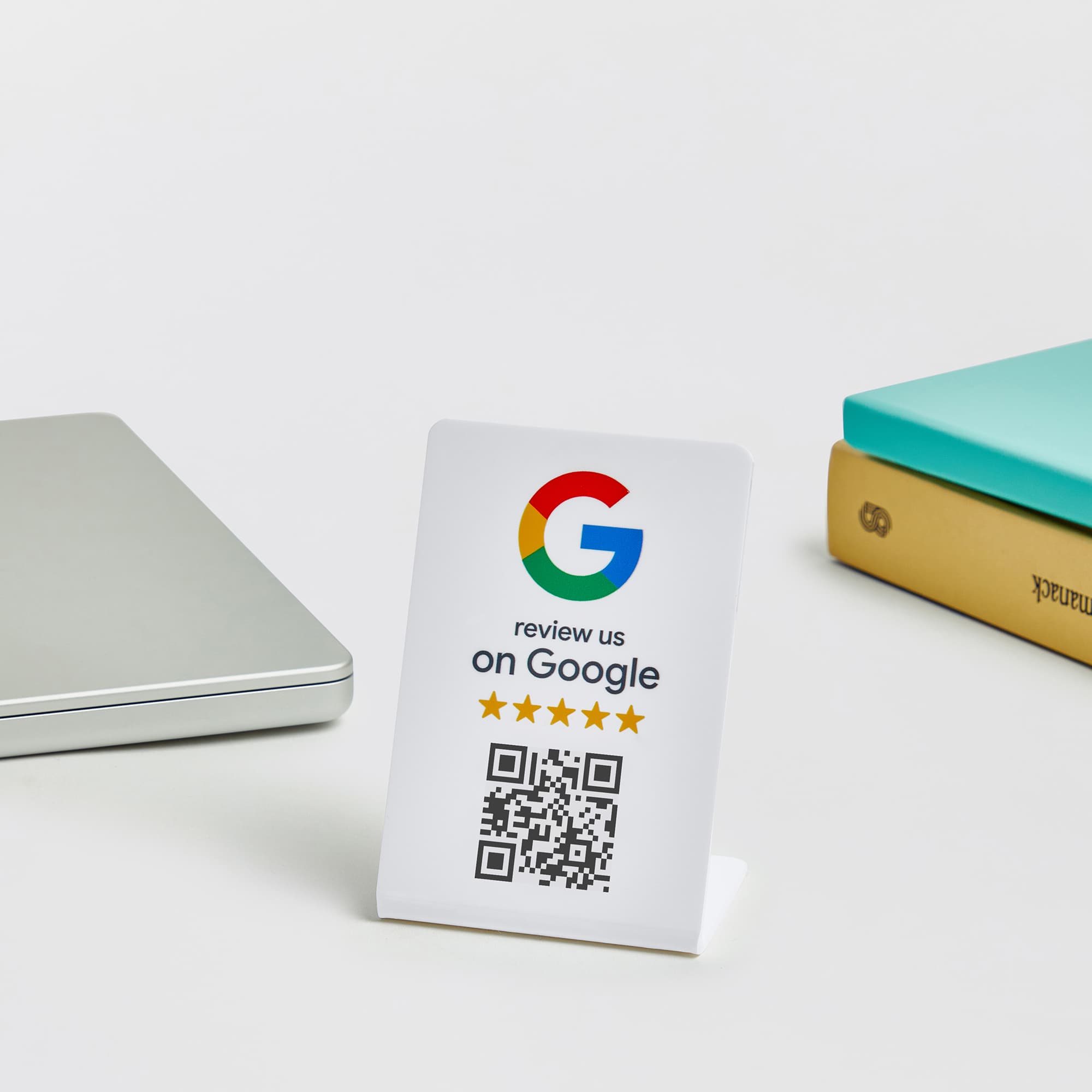 Google Review Stand displayed at a business checkout counter